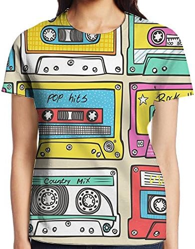 FGHJHJY Tape Musical Game Humor Plus Size Short Sleeve U-neck Women 3D T Tshirt S-XXL For Workout New Year