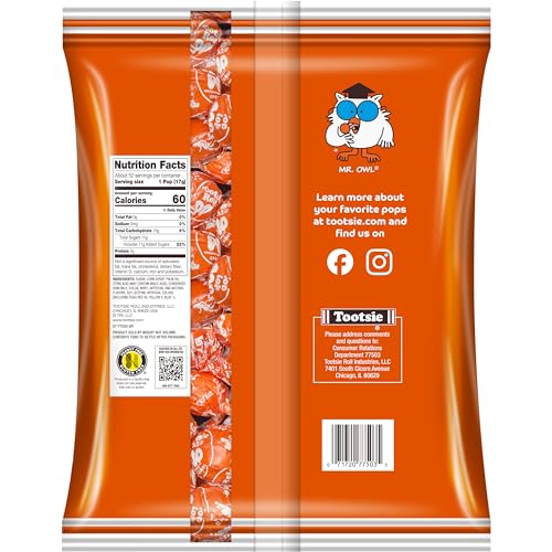 TOOTSIE POPS SINGLE FLAVOR BAG – ORANGE FLAVORED LOLLIPOPS WITH CHOCOLATEY CENTER – INDIVIDUALLY WRAPPED HARD CANDY – ORANGE CANDY – PEANUT FREE, GLUTEN FREE, 50 COUNT (PACK OF 1)