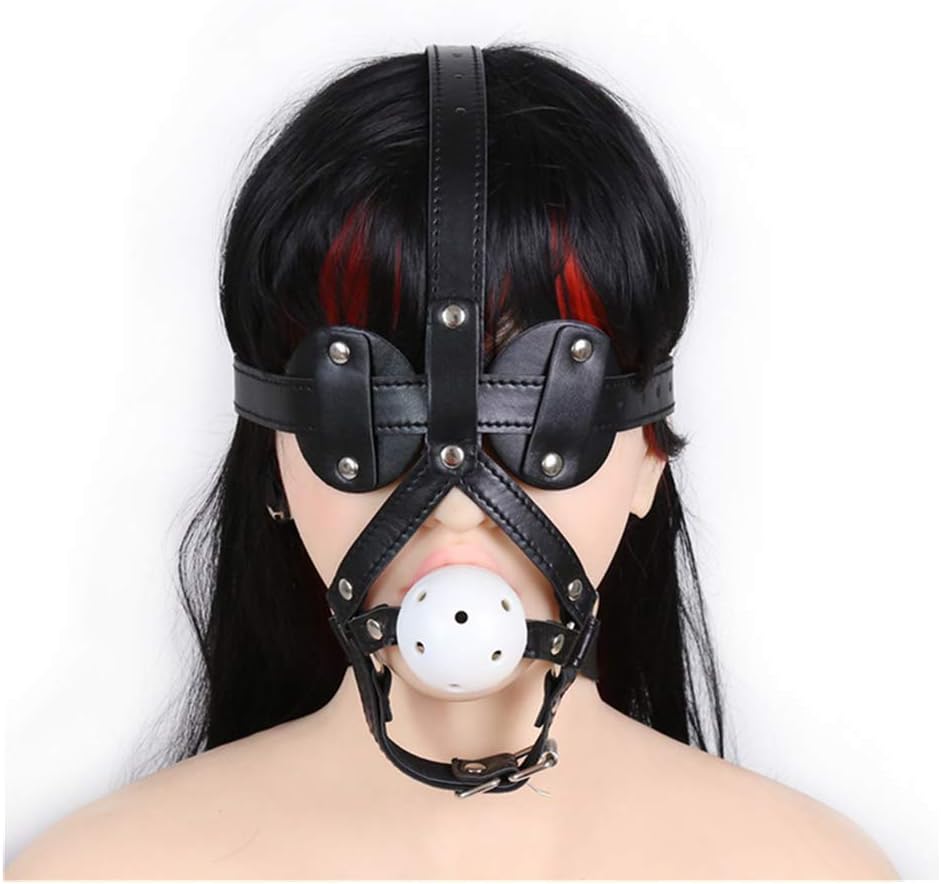 wuqiyao Leather Mouth Plug Hollow White Fun Panda Eye mask Mouth Clip Blindfold Head Horse Harness Type