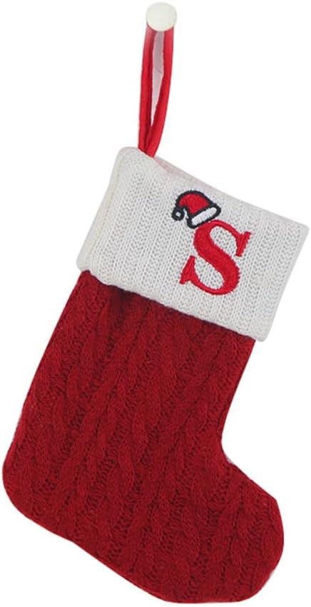 Stockings & Holders - CRSMHLPK 7 inch Mini Initial Christmas Stocking Monogram Embroidered Christmas Stocking red,White,Green Knit Mini Stocking Christmas Decorations S-Red-C06