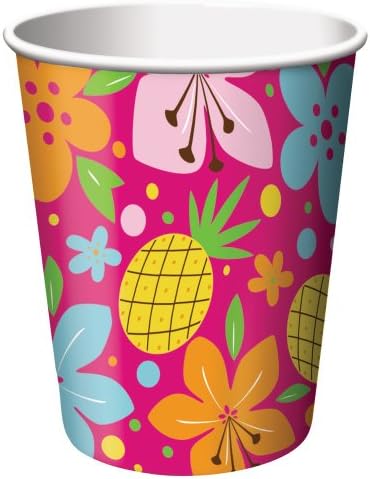 Creative Converting Pink Luau Fun 8 Count Paper Cups, 9-Ounce