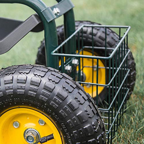 Kinsunny Rolling Scooter Garden Stool Cart with Tool Storage Basket