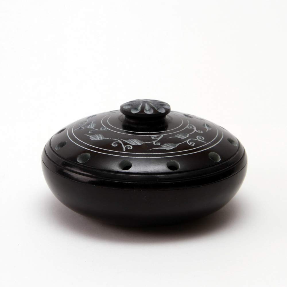 Bitto Incense Bowl Incense Sticks Holder MANDALA Softstone in Blue with Lid H 5 cm, Ø 10 cm Deco Scent Fragrance