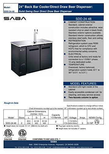 SABA 48" Beer Tap Dispenser Refrigerator