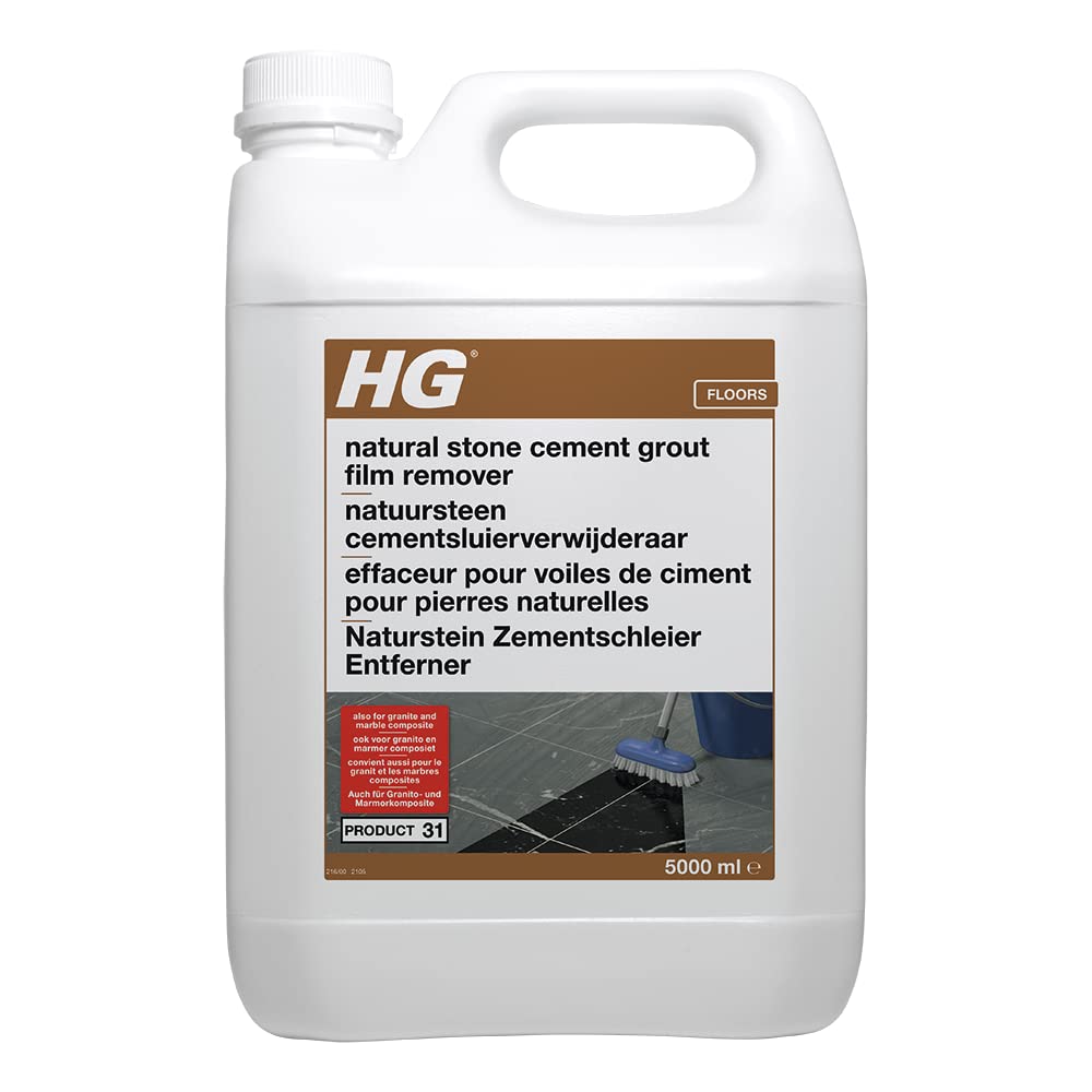 HG Natural Stone Cement Grout and Lime Film Remover 31, Acid Free, Removes Cement Residue Safely, for Marble, Granite and All Other Types of Calciferous Natural Stone – 5 litres (216500100)