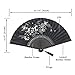 OMyTea Folding Hand Fan for Women - Foldable Japanese Chinese Oriental Vintage Retro Bamboo Silk Fan - for Church, Decoration, Hot Flash, Dance, Performance, Party, Gift (Black Grassflowers)