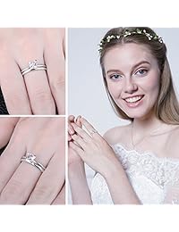 JewelryPalace - Anillos de boda solitarios para mujer, aniversario, compromiso, boda, boda, conjuntos de princesa, circonita cúbica, plata de ley 925