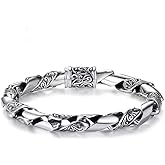 Ushinelit Hip-hop Stainless Steel Bracelet for Men, Hollowed Titanium Link Chain Carved with Ancient Grass Pattern, 21.5cm (8.46 inch)