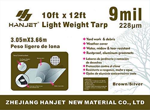 Waterproof Tarp Heavy Duty Hanjet 10 x 12 Feet 9 Mil Thick Material - Great for Tarpaulin Canopy Tent, Boat, RV or Pool, Motorcycle Cover Brown & Sliver