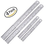 4 Pieces Stainless Steel Ruler Viaky Metal Ruler with Conversion Table, 12 Inch(30cm) x 2 + 6 Inch(15cm) x 2 ,Perfect Straight Edge For Easy Measurements (HEAVY DUTY 100% STAINLESS STEEL)