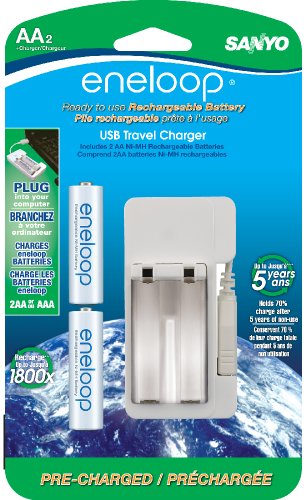 eneloop AA with USB Charger, 1800 cycle, Ni-MH Pre-Charged Rechargeable Batteries, 2 Pack (Discontinued by Manufacturer)