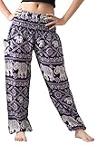 Bangkokpants Women's Yoga Pants Elephant Design Dark Purple US Size 0-12