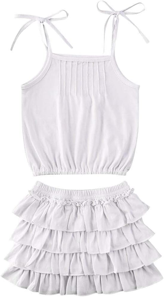 Toddler Kids Baby Girl Floral Outfit Lace Halter Tank Top+Boho Skirt Dress Set Summer Clothes