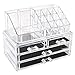 HOMFA Clear Acrylic Cosmetic Organizer Makeup Holder Display Jewelry Storage Case 4 Drawer for Lipstick Liner Brush Holder