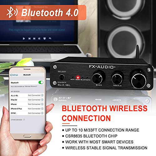 FX AUDIO 2.1 Channel Bluetooth Amplifier with Subwoofer Output for Home