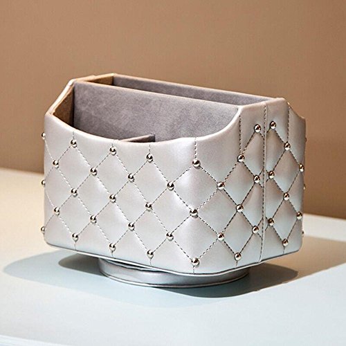 UnionBasic PU Leather Crocodile Pattern 360 Degrees Rotatable Remote Control/Controller Organizer, Spinning TV Guide/Mail/Media Desktop Organizer Caddy Holder (Silver w/Pearl)