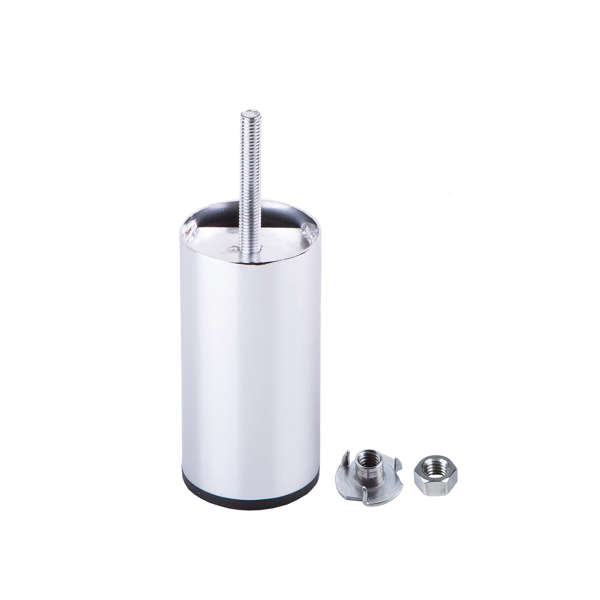 Diforma (Pack of 8 pcs) Glossy Chrome 100 mm Height Furniture Legs Round Ø 50 mm, 10 cm Metal Leg with M8 Bolt, Bed Riser, Cabinet Feet, Sofa Legs, Nuts Included (8)