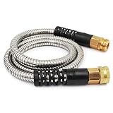 Cesun 5 Feet Metal Garden Hose, Short Connector Hose, Water Hose Extension, Extremely Flexible Lead-in Hose, for Hose Reel/RV/Dehumidifier, Lightweight/Durable/Cool to The Touch (Female to Male)