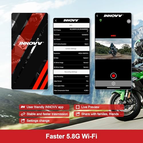 K7 Front and Rear Dash Cam with EIS Anti-Shake 2K + 2K @ 30FPS or 1080P + 1080P @ 60fps Motorcycle Camera, GPS, Wi-Fi, 24 Hours G-Sensor, Waterproof Motorcycle Camera Support 512GB Max