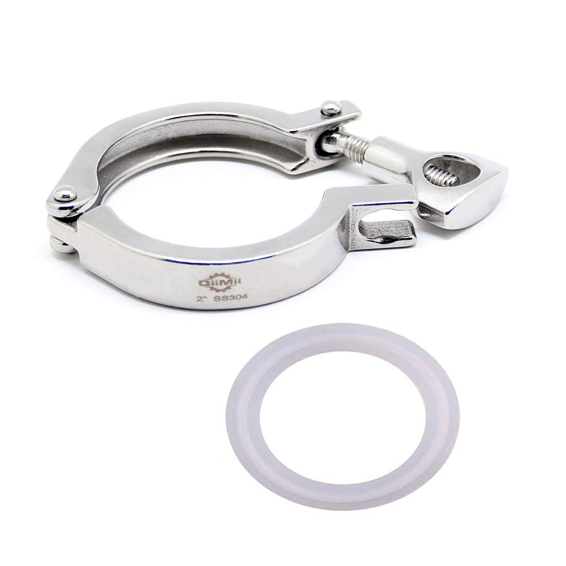 QiiMii Stainless Steel 304 Heavy Duty Sanitary Clamp Single Pin Tri Clover 2 inch with 1 pc Silicone Gasket, 1 Pack