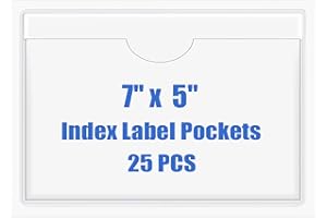Origin-Joy 25 PCS Self-Adhesive Index Label Pockets, Clear Plastic Peel & Stick Card Holders with Top Open for Loading (7 x 5 inch)