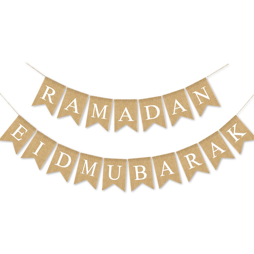 SWHATYW Burlap Ramadan Eid Mubarak Banner Muslim Fireplace Mantel Supplies Decoration