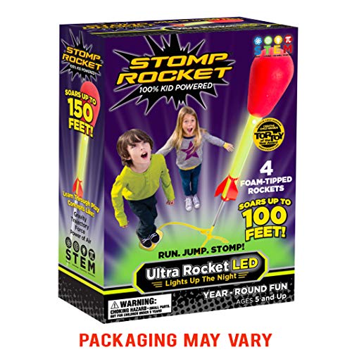Stomp Rocket Ultra Rocket LED, 4 Rockets - Outdoor Rocket Toy Gift for Boys and Girls- Comes with Toy Rocket Launcher - Ages 6 Years and Up