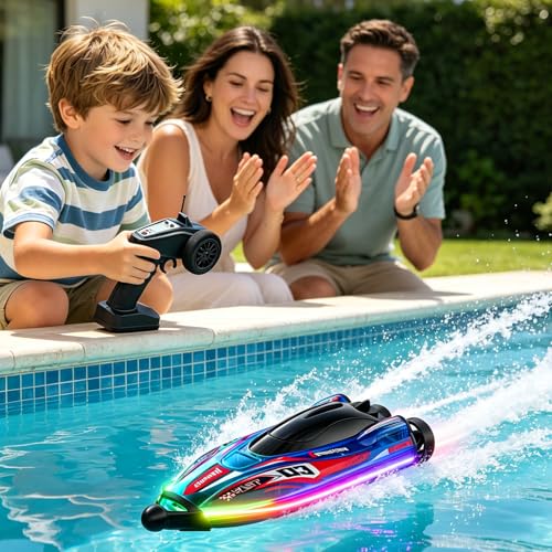 RC Boat Speed 30Km/H Brushless Motor, 360° Automatic Recentring,Rc Boat Led Lights, Shock Resistant And Waterproof, 2.4Ghz Radio Controlled For Kids And Adult