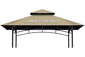 IHEQARD 5' x 8' Grill Gazebo Replacement Canopy Roof Only,Waterproof Double Tiered Shelter Cover,Outdoor BBQ Gazebo Canopy Top Fit for Model L-GG001PST-F (Khaki)