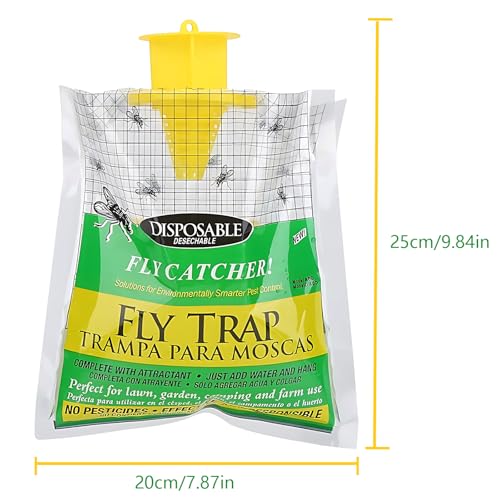 OIIUOUI Trampa para Moscas, Desechable Fly Trap，Paquete De 5 Eliminador De Moscas Colgantes Al Aire úLtima IntervensióN, para JardíN, Granjas Exteriores, Pastos, Gallineros, Establos, Graneros