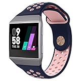 UMTELE For Fitbit Ionic Band, Two-toned Perforated Replacement Strap Breathable Accessory Wristband with Quick Lock&Release Buckle for Fitbit Ionic Smart Watch, Small, Blue/Pink