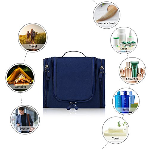 Hanging Toiletry Bag Travel Cosmetic Kit - Large Essentials Organizer - Sturdy Hook Makeup bag - Heavy Duty Waterproof for Men and Womens (Dark Blue)