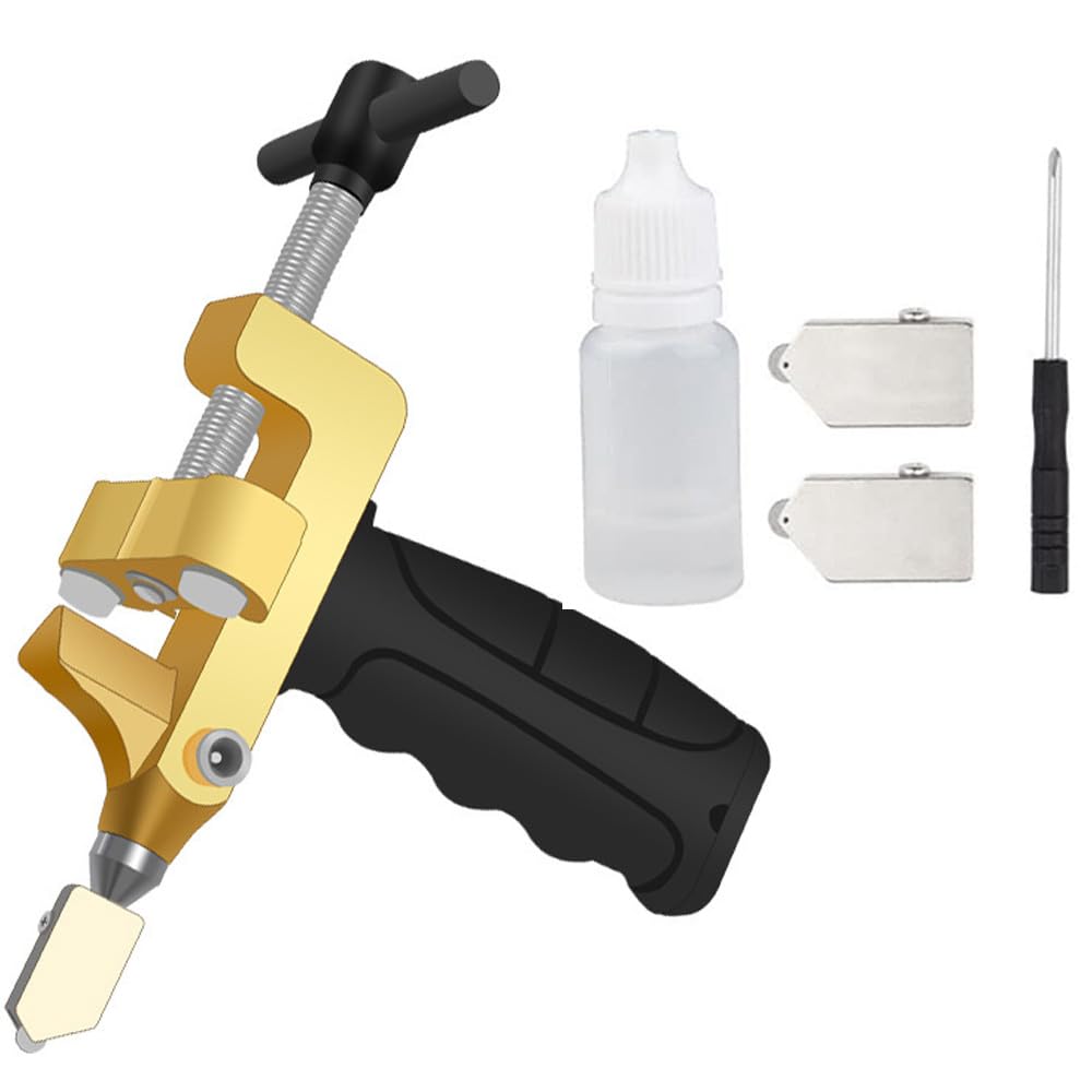 Hand Glass Cutter Tool, 2 in 1 Manual Glass Tile Cutter Hand Tools Set with 2 Tungsten Steel Blades for Cutting Breaking Glass, Mirror, Ceramic Tile, Glazed Tile