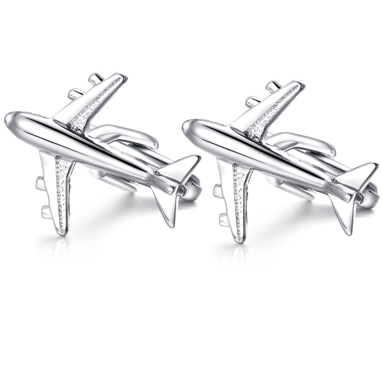 HONEY BEAR Cufflinks for Men, Airplane Aircraft Plane Plain Style for Business Wedding Gift with Box