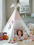 COZY CULTURE Teepee Tent for Kids and Toddler – Foldable Indian Playhouse for Girls w/Carry Bag & Decoration Banner + FREE Bonus Pole Flags, For Indoor and Outdoor Use