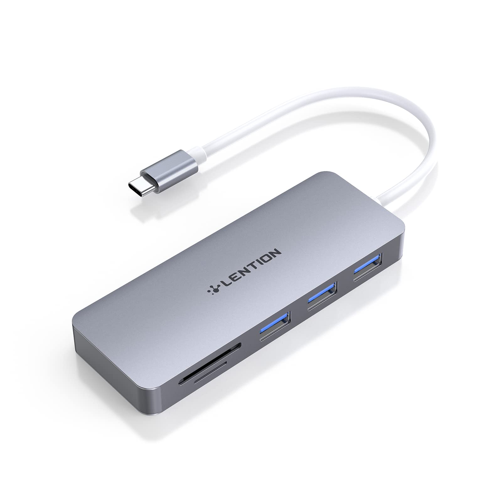 LENTION USB C Hub with 3 USB 3.0 and SD/Micro SD Card Reader Compatible 2025-2016 MacBook Pro, New Mac Air/iPad Pro/Surface, ChromeBook, More, Multi-Port Type C Adapter (Space Gray, C15)