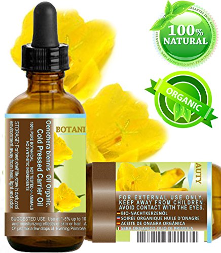 ORGANIC EVENING PRIMROSE OIL. 100% Pure / Natural / Undiluted / Unrefined /Certified Organic/ Cold Pressed Carrier Oil. Rich antioxidant to rejuvenate and moisturize the skin and hair. 0.5 Fl.oz.- 15 ml. by Botanical Beauty