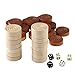 Amerous Thread Wooden Checkers Pieces Nature Wood Backgammon Pieces with Drawstring Bag, 5 Dices Included