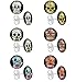 LilMents 6 Pairs Sugar Skull Black Pattern Mens Womens Stainless Steel Stud Earrings Set (Set B)