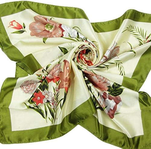 Deacroy Women's Silk Scarf Graphic Print Large Square Smooth Elastic Satin Scarf, Green, 35.4 x 35.4inch