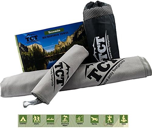 Camping Towel Set - Quick Drying Super Absorbent Lightweight Ultra Soft Microfiber. Easy to Pack, Best for Hiking Backpacking and Ultralight Use. Includes 1 Large and 1 Small Towel Plus Carry Bag