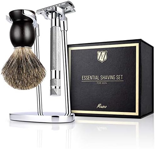 Miusco Shaving Set for Man,Safety Razor, Badger Hair Shaving Brush, Shaving Stand, Dual
