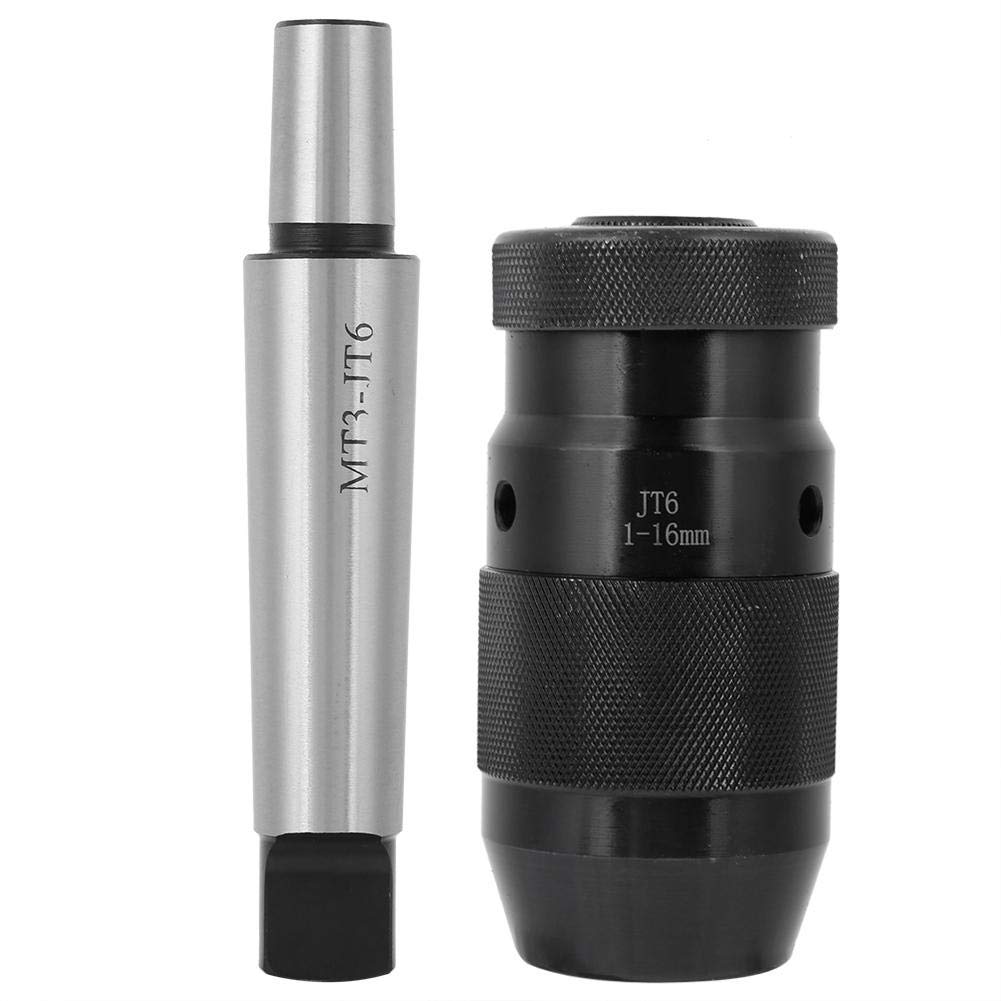 Self-Locking Chuck, JT6 1-16mm Keyless Chuck, Self-Tightening Chuck, MT3-JT6 Adapter, for Drilling or 3MT Taper Shank Lathe Spindles