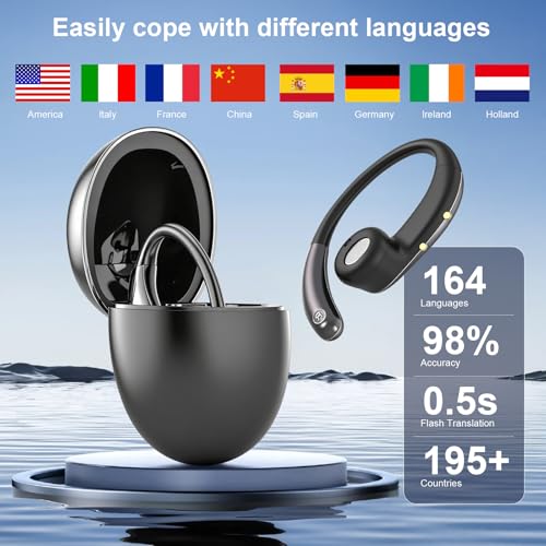 AI Translation Earbuds Real Time, Translator Headphones 164 Languages & Accents, Audifonos Traductores Inglés Español, Bluetooth5.4Device for Travel Business Learning Compatible with iOS and Android ﻿