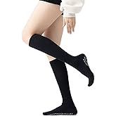 Yoga Pilates Socks with Grips for Women Non Slip Compression Cushioned Knee High Over the Calf Socks for Barre Ballet Dance