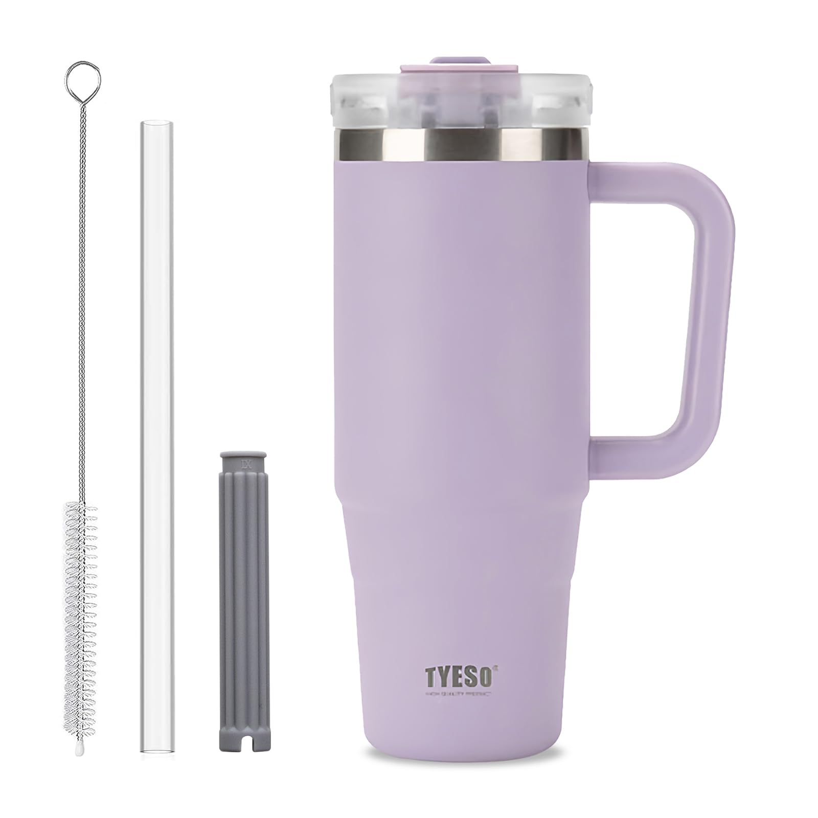 Klaraber Coffee Cup Travel Mug with Handle, 30oz Tumbler with Lockable Lid, Stainless Steel Vacuum Insulated Water Bottle with Straw, Leakproof & Portable Travel Cup for Hot and Cold Drinks (Purple)