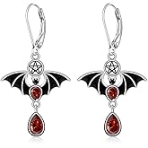 Halloween Bat Earrings for Women Gothic Black Bat Earrings Sterling Silver Red Dangle Drop Leverback Jewelry Halloween Gifts