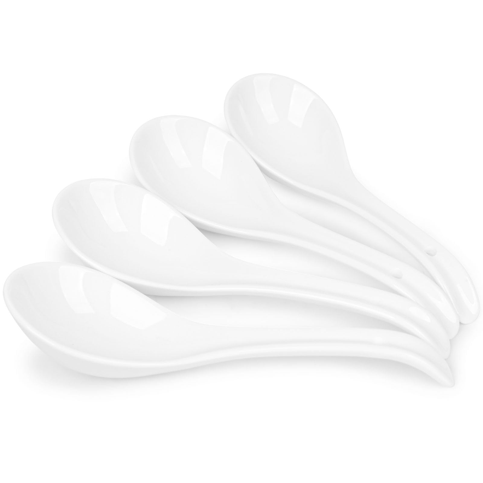 Photo 1 of HANSGO Soup Spoons, Ceramic Chinese Soup Spoons, 6.8 Inch Asian Soup Spoons for Ramen Pho Dumpling Wonton Miso, Deep Oval Hook Design, 4PCS