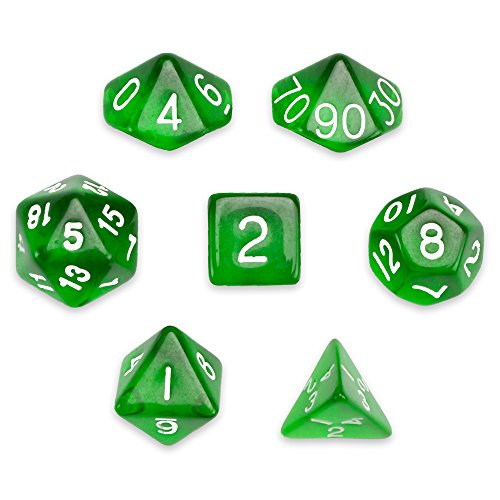 7 Die Polyhedral Dice Set - Sylvan Spirits (Translucent Green) with Velvet Pouch by Wiz Dice