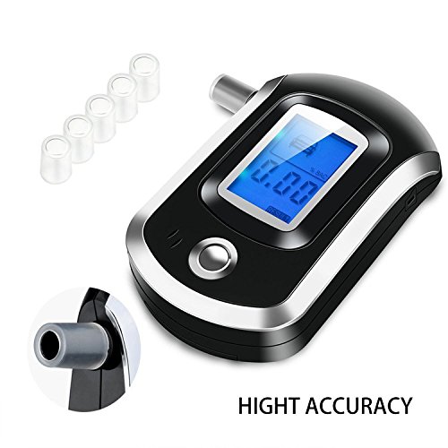 Breathalyzer, Breath Alcohol Tester, Digital Battery Power Alcohol Detector, Portable BAC Tracker with Mini Blow Pipe and LCD Display -Black